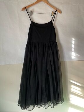 TWOI Black Tulle Midi Dress Size 3 Sheer Overlay Spaghetti Strap